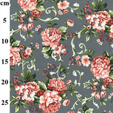 Tissu imprimé numériquement, 100 % coton, 112 cm de large, motif rose de jardin sur fond argenté, pour loisirs créatifs, matelassage, décoration d'intérieur et loisirs créatifs pour enfants.